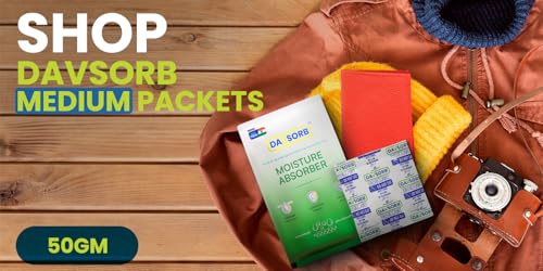 Image of DAVSORB Dehumidifier Room Moisture Absorber, Pack of 5-50gm Medium Size Sachets (5x50=250gm) for Home, Cars, Electronic items, Wardrobe & Shoe Racks; Fights Excess Moisture & Prevents Mould & Fungus