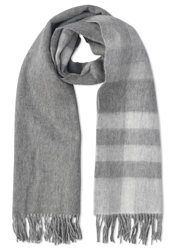 [Glen Prince] グレンプリンス ラムウール95%カシミア5% リバーシブル中判ストール 185×50cm, GREY