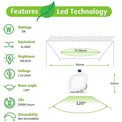 Downlights LED empotrables de techo IP44 blanco cálido 3000K 5