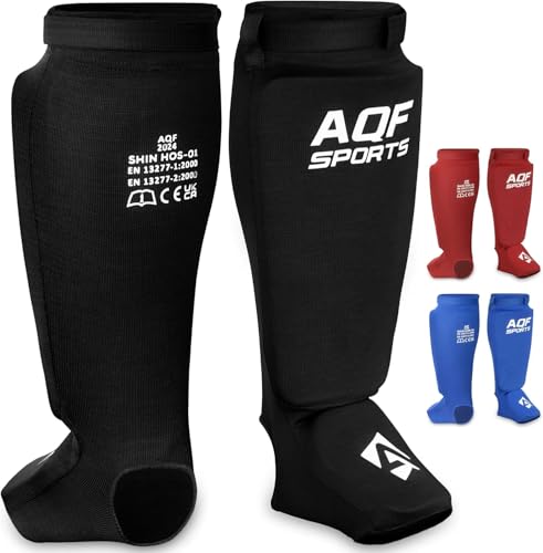 AQF Protège Tibia Boxe Thai - Coton Extensible Élastiqué Shin Instep Guard - CE Homologué Protège Tibias Épais pour Kickboxing, Arts Martiaux, Sports De...