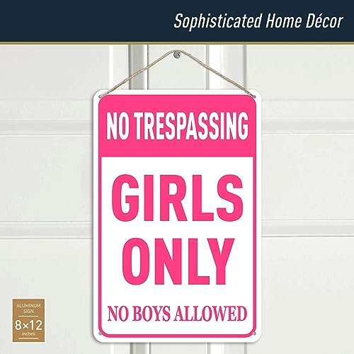 N A Girls Bedroom Sign - Funny No Trespassing Girls Only Metal Tin Sign Wall Decor Pink No Boys Allowed Bedroom Door, 8 x 12 inch