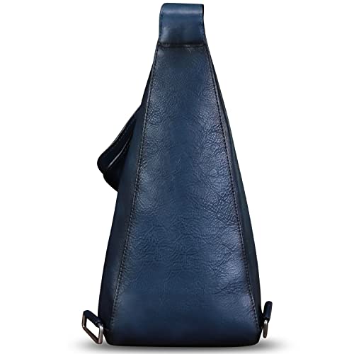 Genuine Leather Sling Bag for Men and Women Vintage Full Grain Leather Sling Purse Chest Daypack Over Shoulder Crossbody Bag (Navy)4