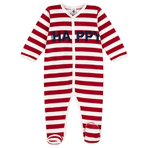 Petit Bateau Kinder Unisex A05HG Baby-Schlafanzug aus Samt, Stop/Marshmallow, 6 Monate Cover
