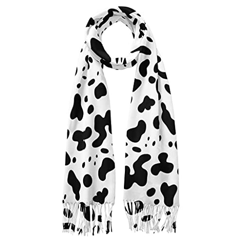QIWCANM Women's Warm Scarf Dalmatian Print Tassel Scarf Black And White Dot Cows Skin Print Shawl Warm Ladies Gift4