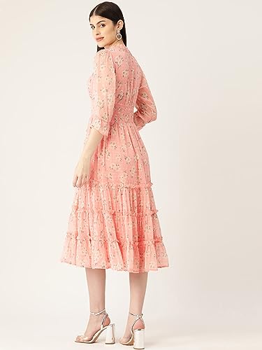 Image of Deewa Light Pink Floral Printed Short Dress
