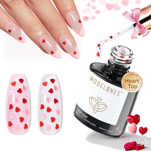 modelones Heart Glitter Gel Top Coat, 15 ML 2 in One No Wipe Clea...