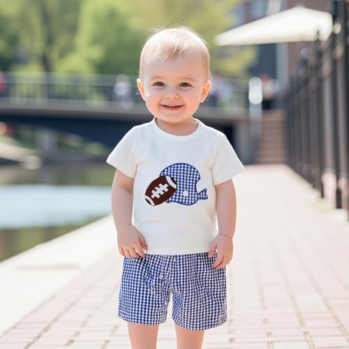 Adobabirl Toddler Baby Boy Football Outfit Rugby Embroidery Short Sleeve Tshirt with Plaid Shorts Boutique Summer Clothes3