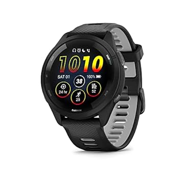Garmin Smartwatch de corrida Forerunner 265, visor AMOLED colorido, métricas de treinamento e informações de recuperação, preto e cinza claro