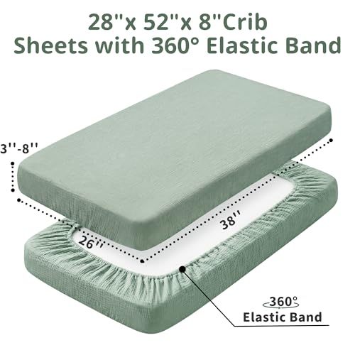 Image of Pro Goleem Muslin Pack n Play Sheets for Boys and Girls, Soft Breathable Cotton Fitted Mini Crib Sheets, Neutral Baby Sheets for Playard Mattress, 2 Pack (Grey&Green)