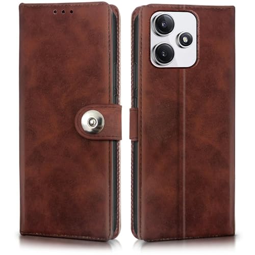 Image of WOW IMAGINE Shock Proof Flip Cover Back Case for Mi Redmi 12 5G | Redmi 12 4G | Poco M6 Pro 5G (Magnetic Button Flip Case | Wallet Pockets & Stand | Leather Finish | Coffee)