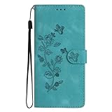 TUUNKMUY Per Xiaomi Redmi 13C 4G Caso Premium Leather Wallet Book Flip Folio Stand Antiurto Della Copertura In Rilievo Farfalla con Magnete Slot per Schede per Xiaomi Redmi 13C 4G Telefono Casi verde