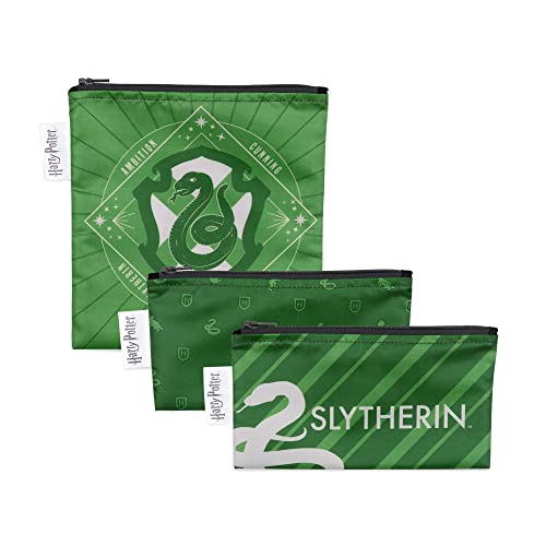Bumkins Sandwich Bags/Snack Bags, Reusable Fabric, Washable, Food Safe, BPA Free - Harry Potter Slyterin (3-Pack)
