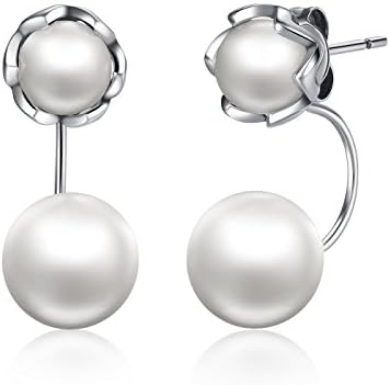 Double Cultured Pearl Earrings 925 Sterling Silver Two Sided Balls Hoop Stud Earrings Fashion Jewelry Gift