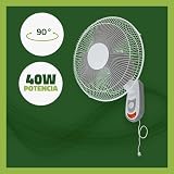GROWMANIA wentylator ścienny z 3 prędkościami 40 W, moc 40 cm, biały wentylator elektryczny z 3 łopatkami, cichy i obrotowa głowica