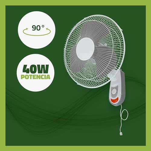 Miniatura 3 de Growmania Ventilador De Pared Con 3 Velocidades 40 W Potencia 40 Cm Ventilador Eléctrico Blanco Con 3 Aspas Silencioso Y Cabezal Giratorio