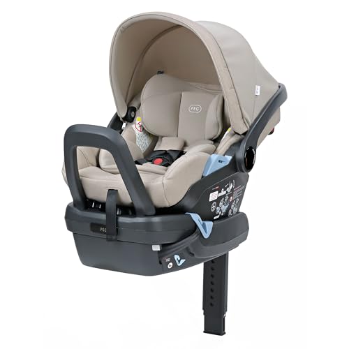 PEG Primo Viaggio Lounge - Reclining Rear Facing Infant Car Seat - Includes Base with Load Leg & Anti-Rebound Bar - for Babies 4 to 30 lbs - Made in Italy - Astral (Beige)