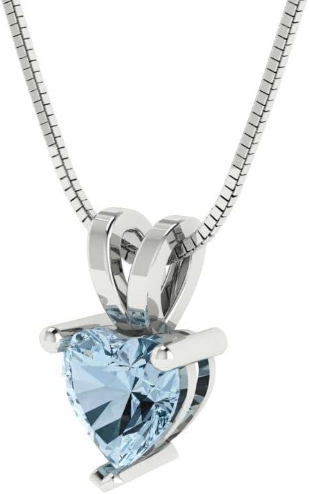 Clara Pucci 0.5 cttw Blue Simulated Diamond White Gold-Plated Silver Necklace and Pendant for Women (18" Box Chain,Heart Cut,5mm) - Image 2