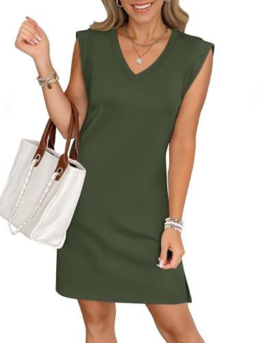 Image of ANRABESS V Neck Sleeveless Dress for Women | Mini Split Sundress, Business Casual Beach Vacation, 2026 Summer Outfits with Pockets