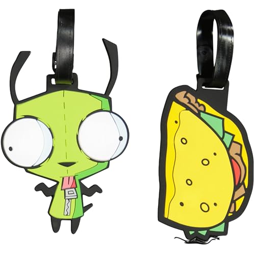 FUL Invader Zim 2-Piece Suitcase ID Tag Set with Adjustable Straps, GIR and Taco, Multi, One Size