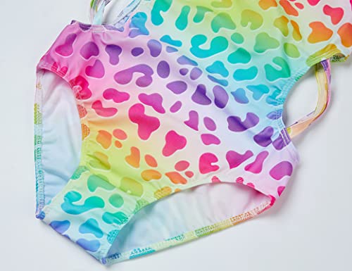 Tenvda Girls Swimsuit Size 6-7 Years Old Rainbow Leopard Printed Bathing Suit Sleeveless Beach Surfing Sport Cut Out One-Piece Swimwear #TOP4