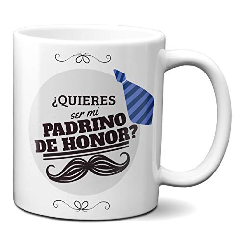 Planetacase Taza Desayuno ¿Quieres ser mi Quieres Padrino de Honor? Regalo Detalle Boda Enlace Ceramica 330 mL
