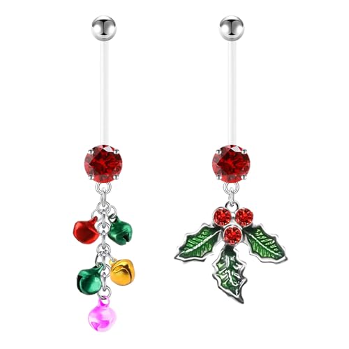 CHARMONLINE 14G Christmas Flexible Clear Acrylic Pregnancy Belly Button Ring Jingling Bell Dangle Pregnancy Maternity Belly Rings