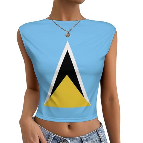 Saint Lucia Flag Womens Backless Tops Open Back Shirts Summer Crop Shirts Short Sleeve Cute 2025 Classic S