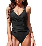Yutdeng Badeanzug Damen Bauchweg Badeanzug Push Up Gepolstert V Ausschnitt mit Crossover Shaping ...