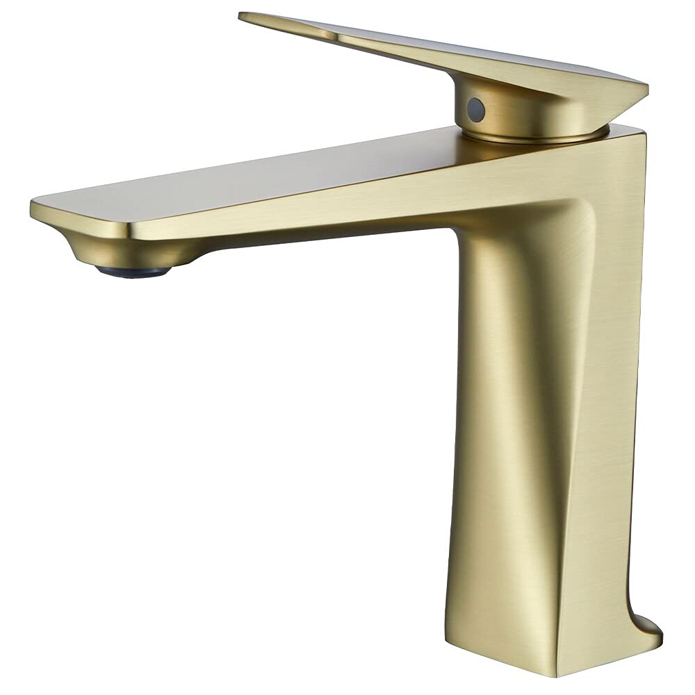 Mitigeur de lavabo en laiton fini or brossé anti-trace pour eau chaude froide