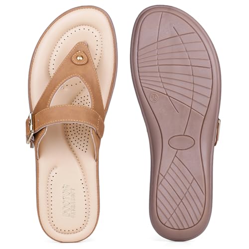 Image of DOCTOR EXTRA SOFT Women's Flat Comfortable Memory Foam Slippers /Flip-Flops Fashion Stylish Casual Diabetic Orthopedic Lightweight Synthetic Slip-on Sandals with Adjustable Strap for Girls /LadiesD-623