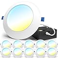 Sunco 10 Pack 6 inch LED Disk Recessed Lighting with Junction Box 14W Selectable CCT 2700K/3000K/3500K/4000K/5000K Dimmable 1300 LM Canless ETL.