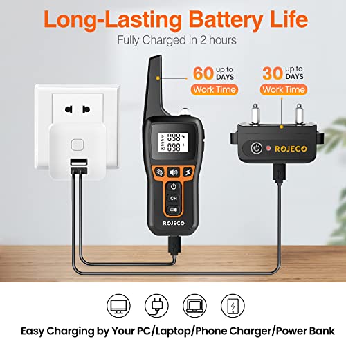 Rojeco Dog Training Collar With 3300Ft Remote，Ipx7 Waterproof Rechargeable Shock Collar For Large Medium Small Dog，3 Safe Training Modes With Beep，Vibration And Shock，Adjustable Electronic Dog Collar #TOP4