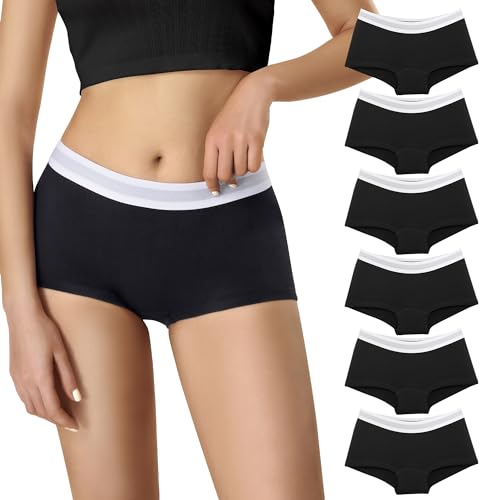 Lakpoau Boxershorts Damen Unterwäsche Baumwolle Unterhosen Damen Hipster Unterwäsche Frauen Pantys Panties Hotpants Underwear Women Unterhose Boyshorts Slip Mehrpack 6er Pack BL S