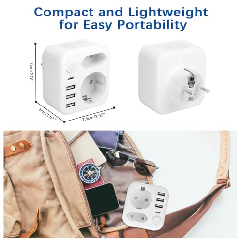 VMUTGA Doppelstecker für Steckdose, Mehrfachsteckdose Steckdosenadapter mit 3 USB A und 1 USB C Port, Mehrfachstecker für Hause, Reisen, Geschäftsreisen