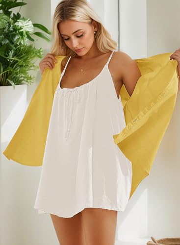 Image of YUENIU Womens Sundresses Mini Linen Beach Cover Up Tank Summer Casual Spaghetti Strap Sleeveless Dress with Pockets