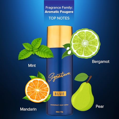 Image of Signature Deodorant Body Spray - Blue | Elegent & Distinctive | Long Lasting Fragrance | Skin Friendly Deo | Fights Body Odour | Everyday Use | Men, Women (Unisex) | Pack Of 1 (200ml)