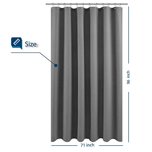 Image of Barossa Design XLong Fabric Waffle Weave Shower Curtain 96 inch Height, Hotel Collection, Water Repellent, 230 GSM Heavy Duty, Machine Washable, Gray, 71x96