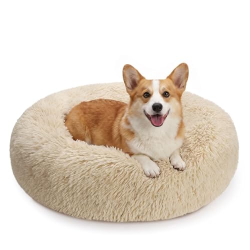 MIXJOY Orthopedic Dog Bed Comfortable Donut Cuddler Round Pet Beds Ultra Soft Washable Dog and Cat Cushion Bed (30'', Ivory Beige)