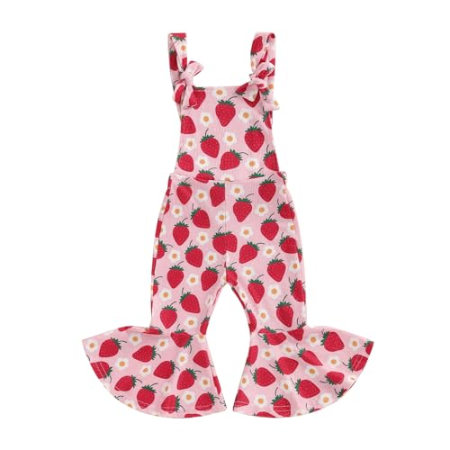 Strawberry Jumpsuit Toddler Girl Flare Romper Baby Bell Bottoms Floral Print Wide Leg Overalls Sleeveless Playsuit