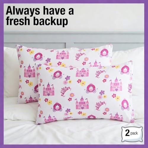 Image of 2-Pack Toddler Travel Pillowcases -100% Soft Microfiber, Breathable and Hypoallergenic - 14 inch by 20 inch Kids Pillowcases fits Pillows 14x19, 13x18 or 12x16, Princess Storyland