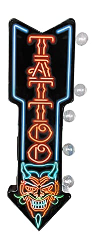 Tattoo Double-Sided Marquee Sign With Neon Print And Led Bulbs Vintage Inspired Retro Decor For The Home (26” X 3” X 8”) #TOP2