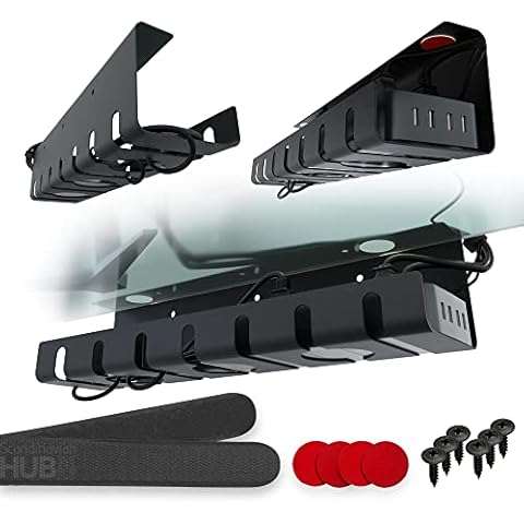 Under Desk Cable Management Tray - No Drill Cable Management for Glass Desk. Under Desk Cable Organizer for Wire Management. Perfect Standing Desk Cable Management Rack (Black - Set of 2) Cover
