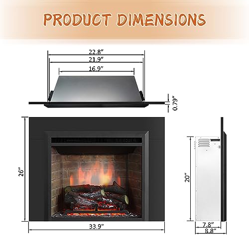 Image of PuraFlame Western 23 inch Electric Fireplace Insert with Trim Kit, Fire Crackling Sound, Resin Log, Remote Control, 750 /1500W Heater, Black