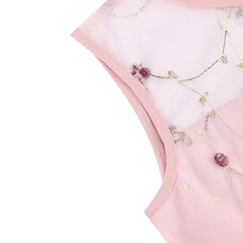 Image of Tulle Embroidery Floral Dress for Women Sleeveless Mesh Flower Embroidered Tulle Prom Dress Summer Wedding Tea Party Dress