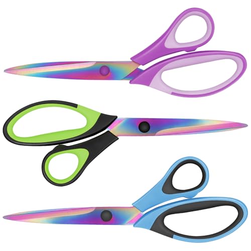 Uaugulft Lot de 3 paires de ciseaux avec revêtement en titane - Poignée souple - Multifonctions - Convient pour les familles, le bureau et l'école - Bleu noir, violet, rose et vert noir
