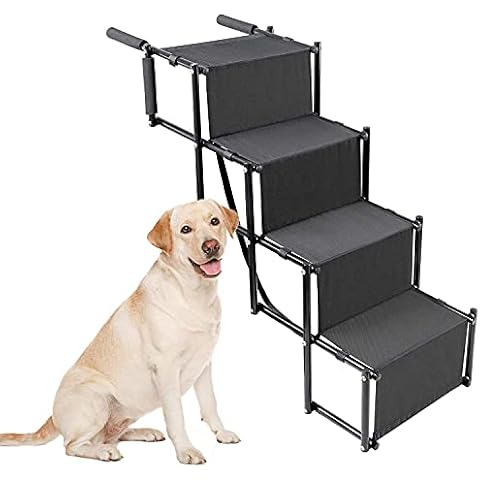 FC Fancy Portable Dog Stairs for Large Dogs, Foldable Aluminum Lightweight Pet Ramps, Accordion Ladder Car Steps with Non-slip Surface High Beds, Trucks, Cars and SUV, Supports up to 150 lbs, 5 steps Cover