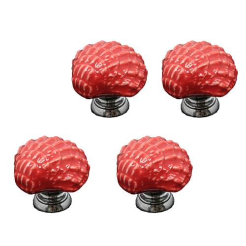 Ipetboom 4 Pomos para Armarios y Cajones de Cerámica Roja Diseño de Concha Tiradores Decorativos para Muebles Puertas y Alacenas Juego de 4 Piezas