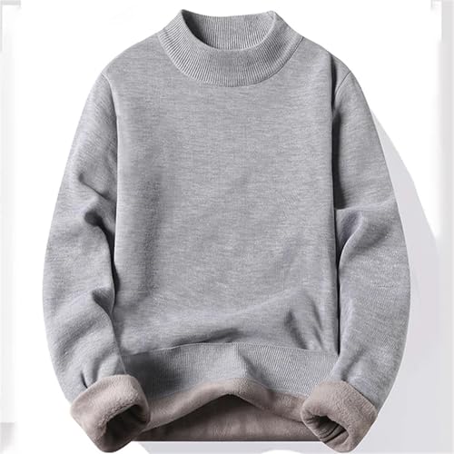 Knitted Sweater Mens Half High Collar Solid Color Plush Warm Knitted Lining Top Casual Versatile Comfortable3