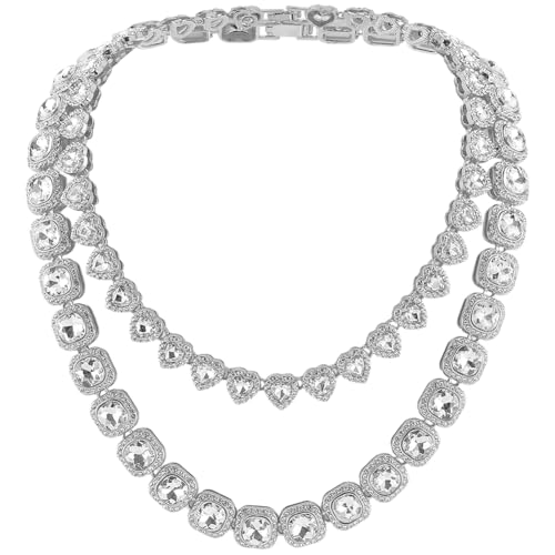 Collana con diam a forma di cuore quadrato:la catena da tennis con zirconi cubici è disponibile in due stili:a forma di cuore e quadrata. Il colore argento è elegante e luminoso, rendendolo adatto come decorazione unica per rendere il tuo outfit più affascinante e distinguerti dalla massa