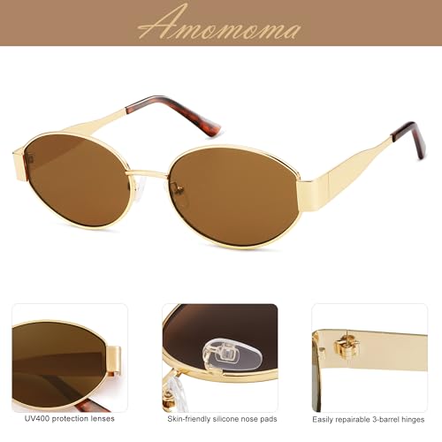 AMOMOMA Retro Oval Trendy Sunglasses for Women Designer 2024 Womens Sun Glasses Metal 90s AM66394